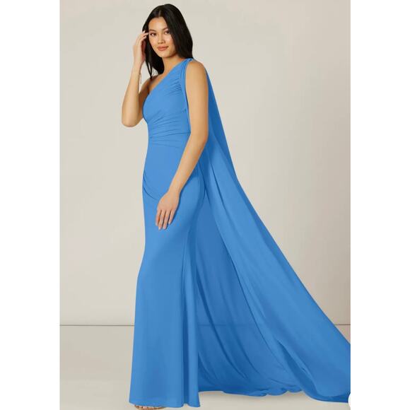 Azazie Lydia Women's Blue One Shoulder Mermaid Bridesmaid Dress Size A8 - Picture 1 of 16